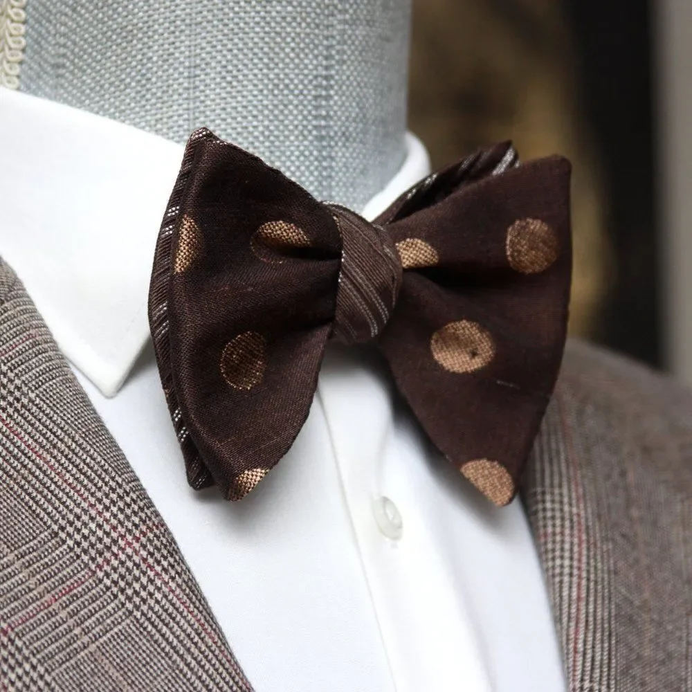 Men's Self-tied Bow Tie 100%Silk Big Butterfly Reversible‎ S666 Brown